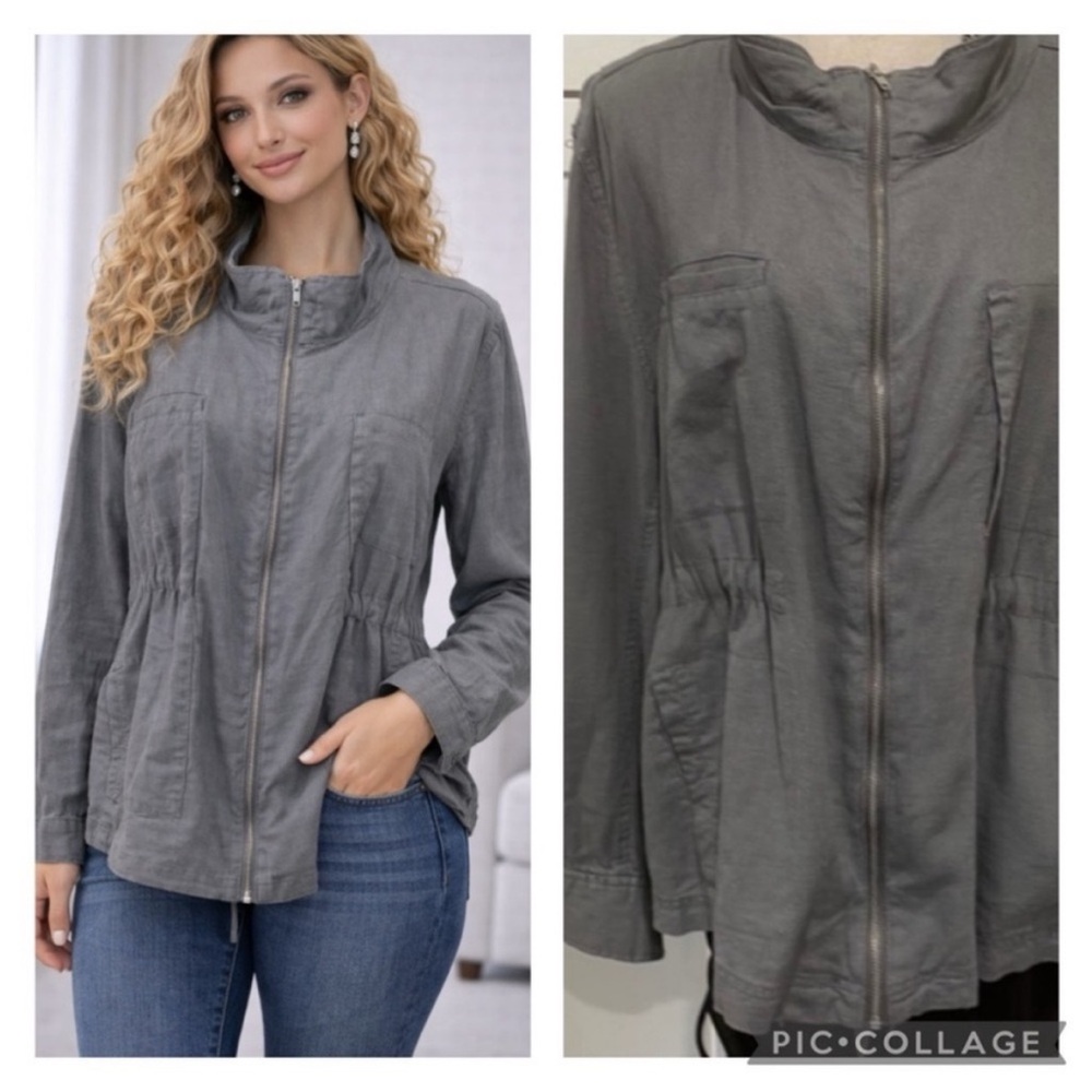 Women's Gray Utility Jacket with Zip Front and Cinched Waist